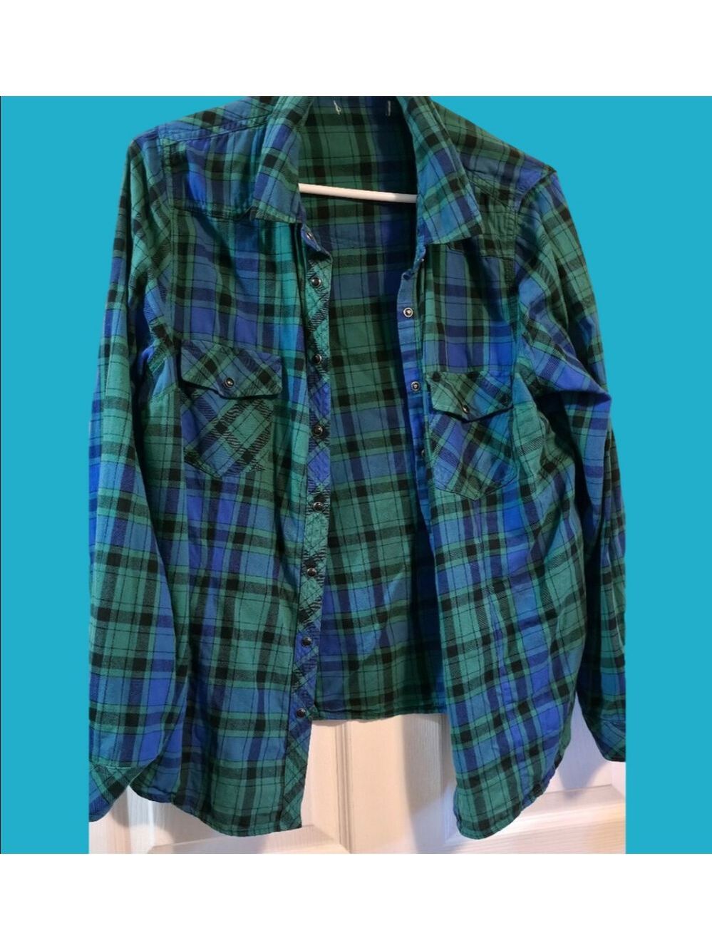 4/$25 Deal! Cyan Green & Blue Plaid Button-Up Shirt